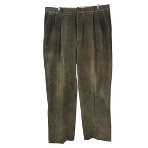 Orvis Corduroy Pant Men 38 Green Pleated Wide Wale Straight Leg Made USA Vintage